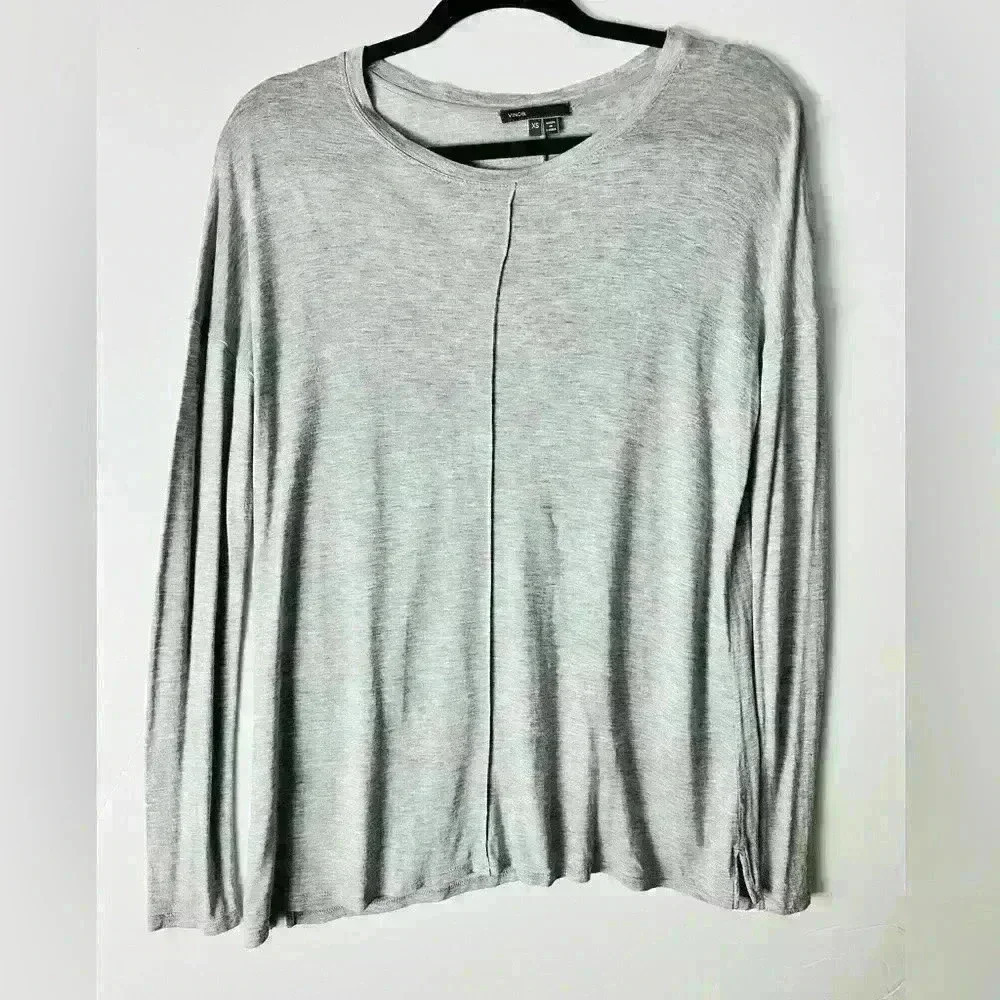 Vince Long-Sleeve Crewneck Top with Middle Seam